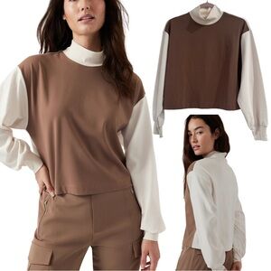 ATHLETA VENICE SWEATSHIRT NUDE COLOR HIGH NECK CROPPED COLOR BLOCK SIZE XS SMALL